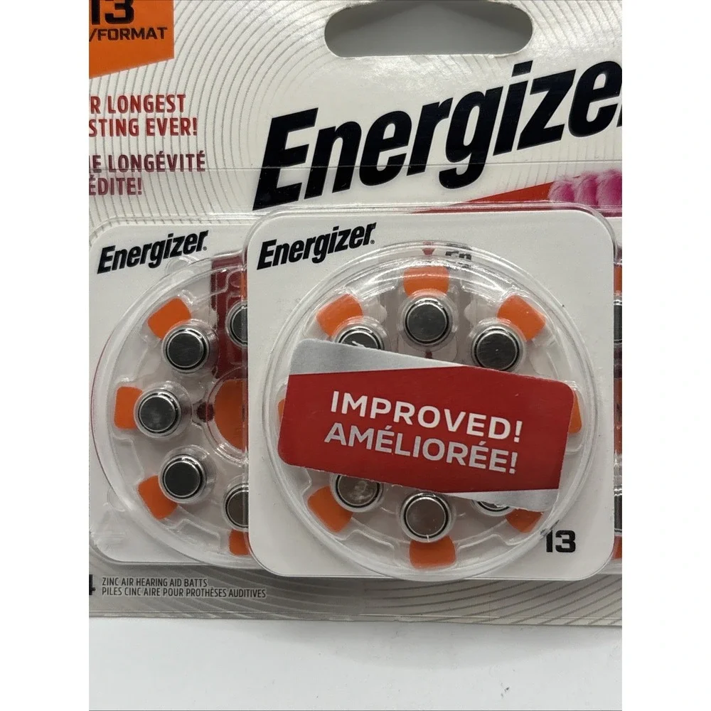 Energizer Size 13 Hearing Aid Batteries (24 Pack) Zinc Air Long Lasting Orange